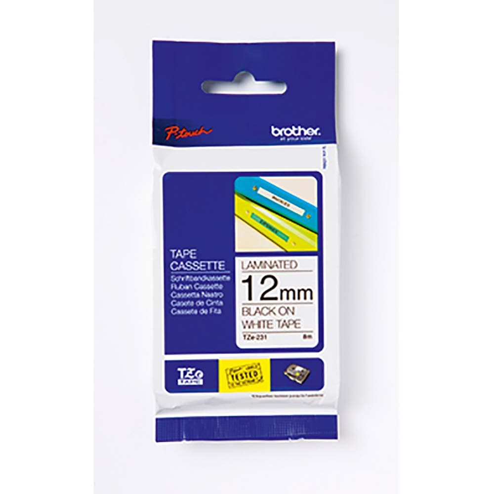 Brother TZe-535 Tape, White on Blue, Laminated, 12mm, 8m