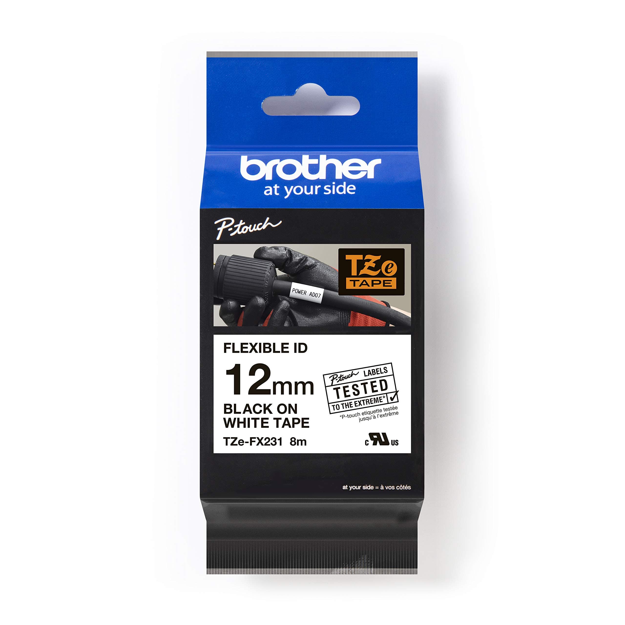 Brother TZe-FX231 Tape Black on White, Flexible ID, 12mm, 8m