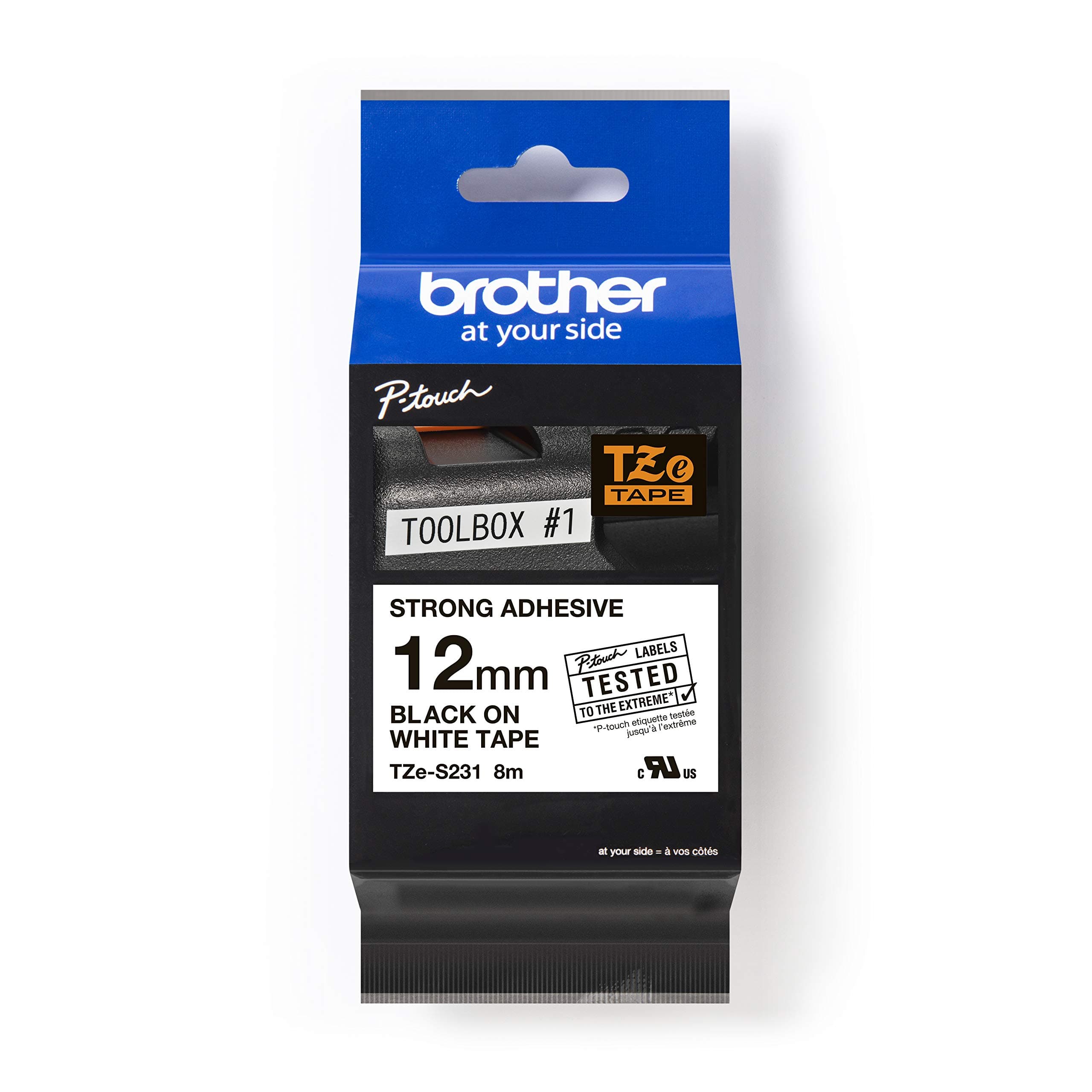 Brother TZe-S231 Tape Black on White, Strong Adhesive, 12mm, 8 m - Eco