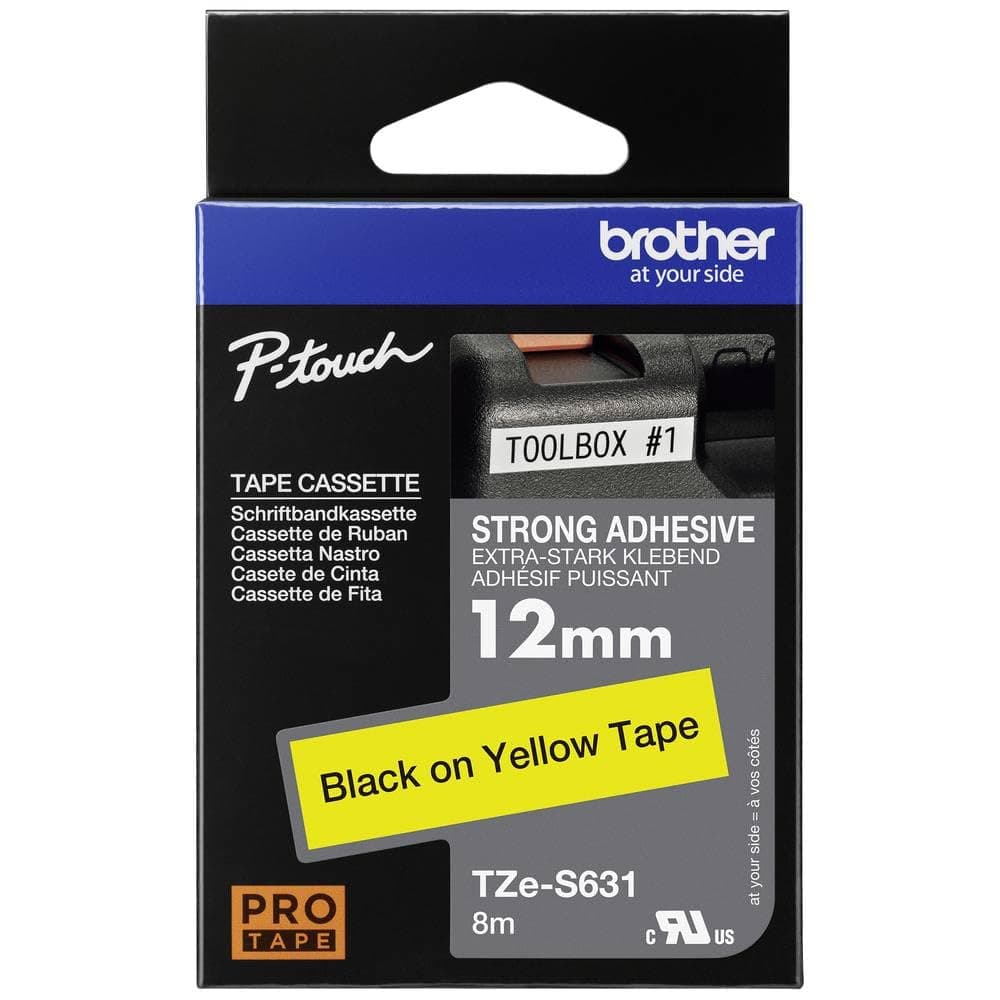 Brother TZe-S631 Tape Black on Wellow, Strong Adhesive, 12mm, 8 m - Eco