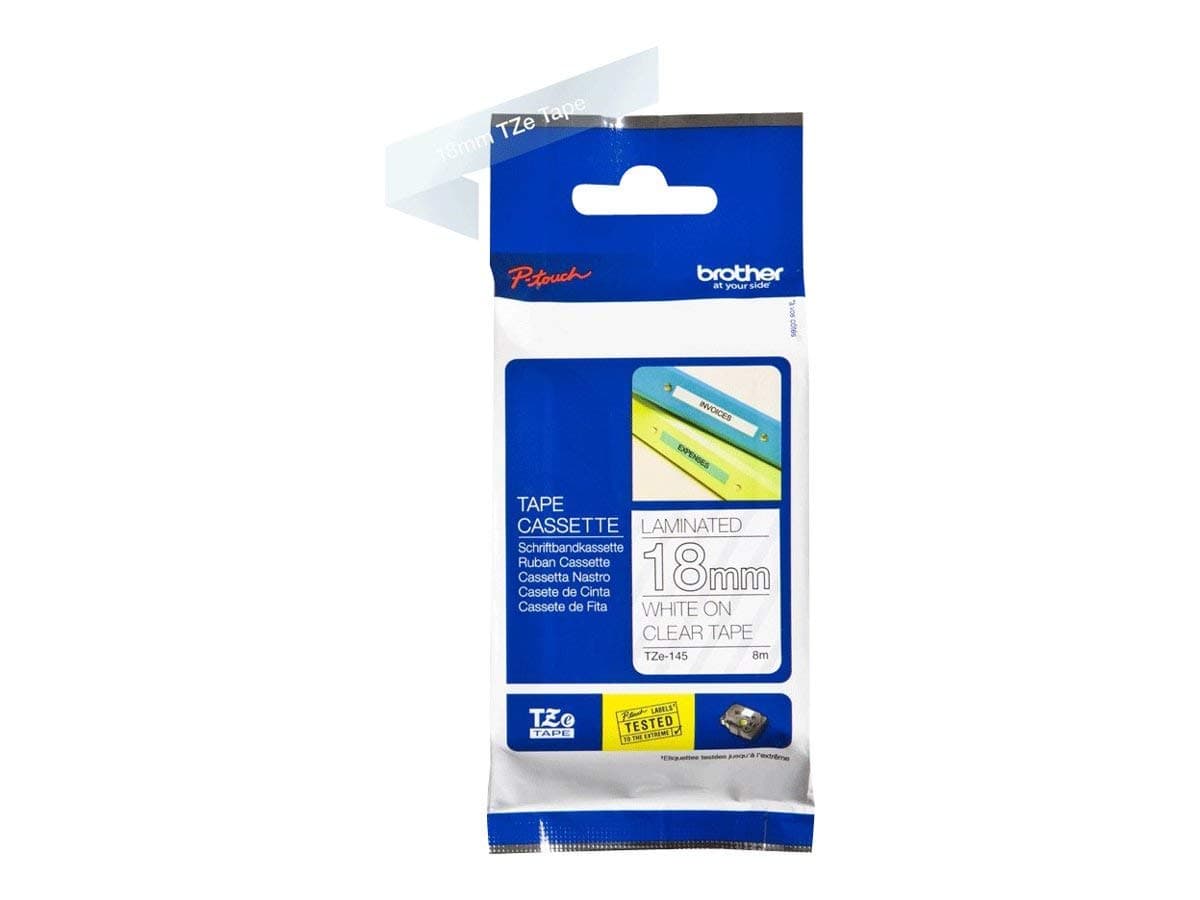 Brother TZe-145 Tape White on Clear, Laminated, 18mm, 8m - Ecos