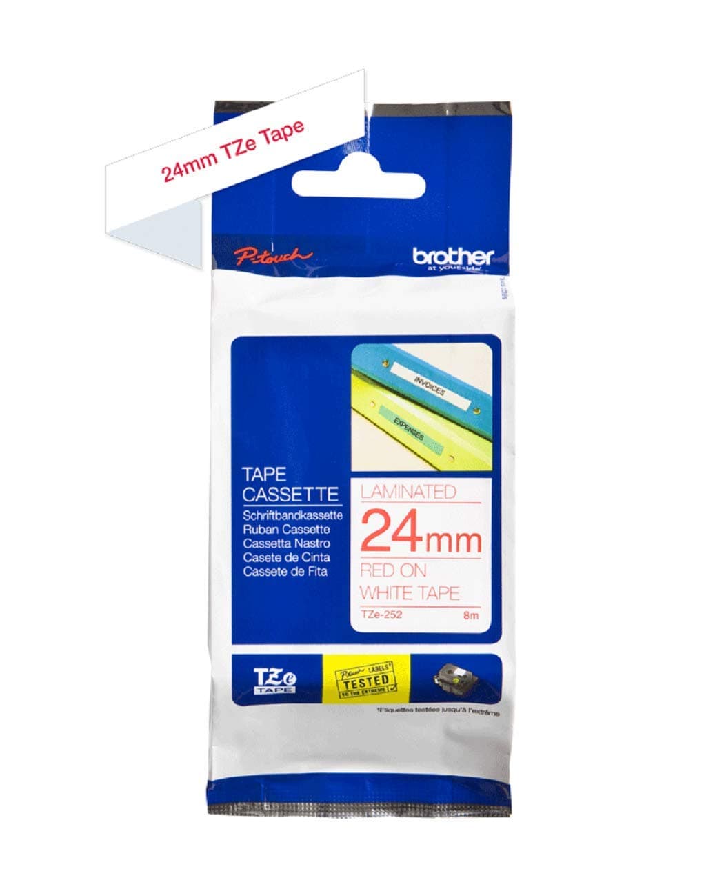 Brother TZe-252 Tape Red on White, Laminated, 24mm, 8 m - Eco