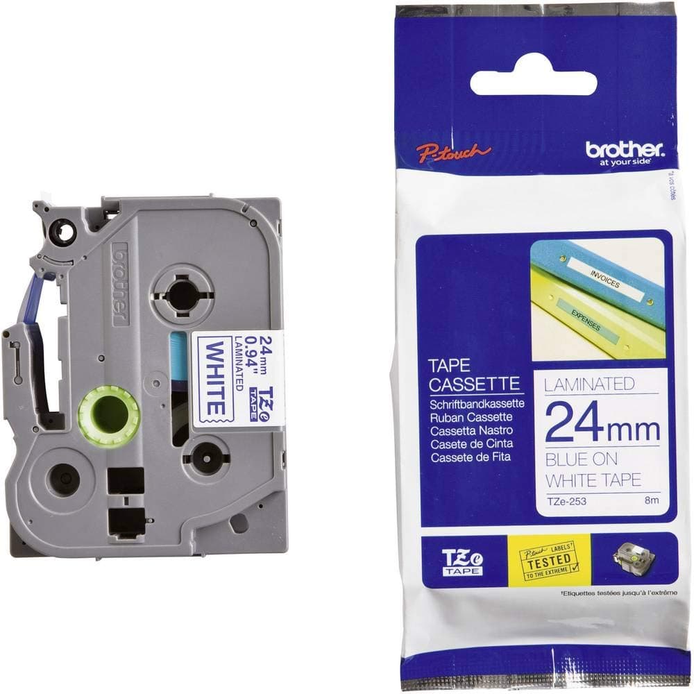 Brother TZe-253 Tape Blue on White, Laminated, 24mm, 8 m - Eco