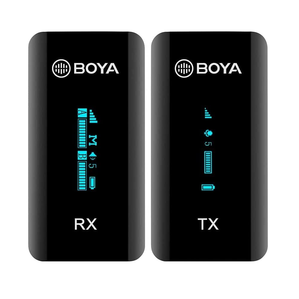 Безжична микрофонна система BOYA BY-XM6-K1, 1x микрофон, 2x предавател и 1x приемник, кутия за зареждане, обхват до 100m, до 6.5 часа време на работа, черни