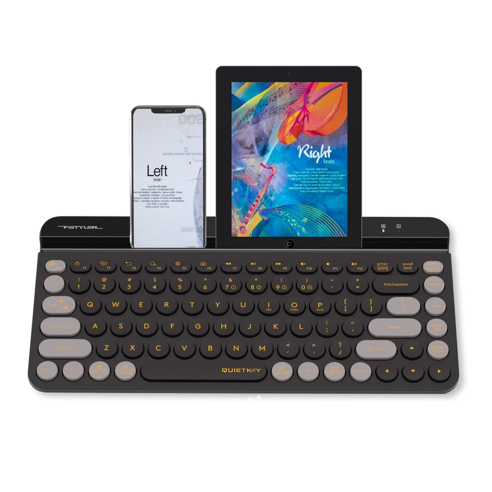 Клавиатура A4Tech Fstyler FBK30, безжична, нископрофилни бутони, свързване с до 4 устройства, място за поставяне на смартфон, синя, Bluetooth, USB
