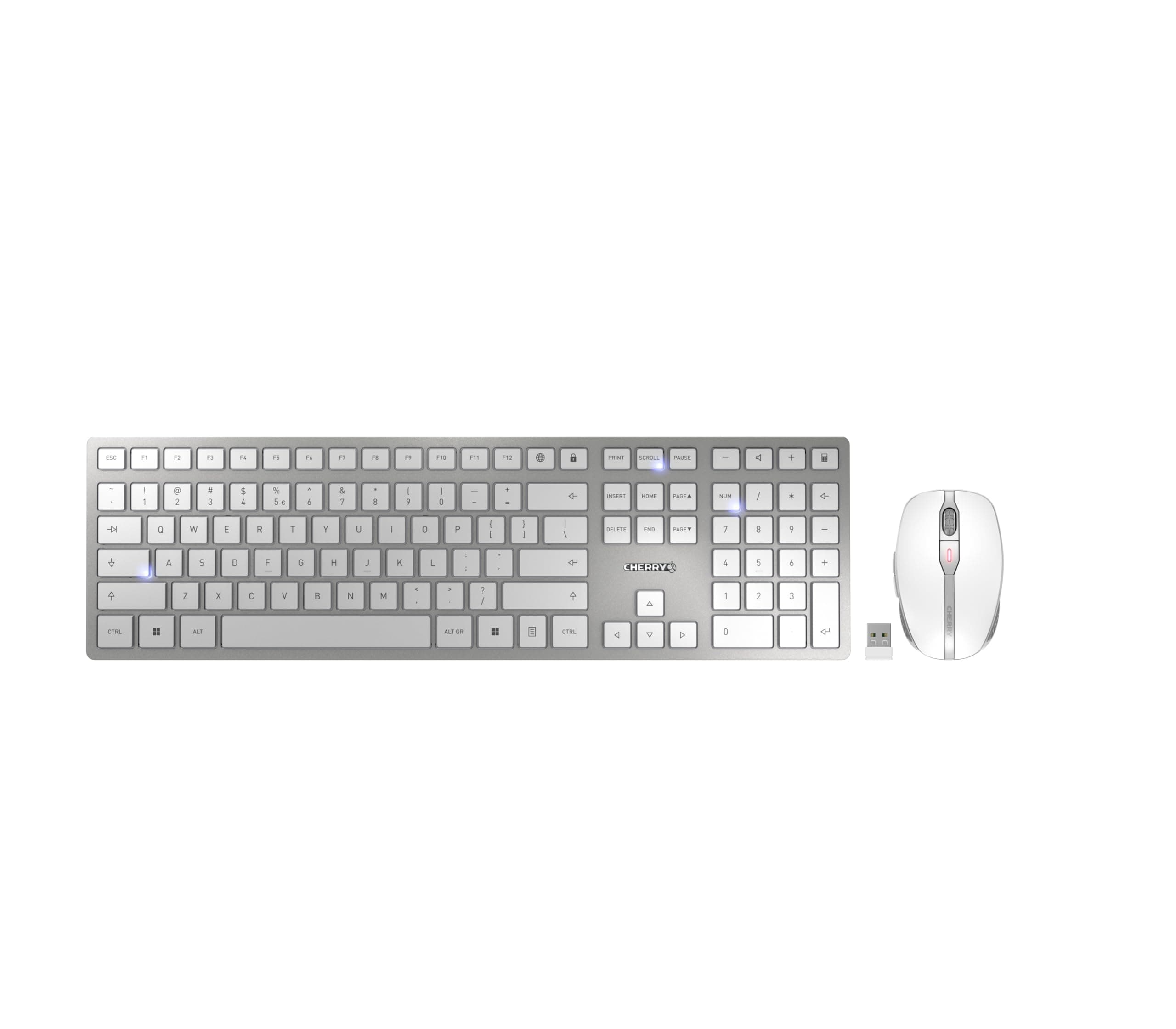 Комплект клавиатура и мишка Cherry DW 9100 Slim, безжична, 2400 dpi, Bluetooth, USB, бели