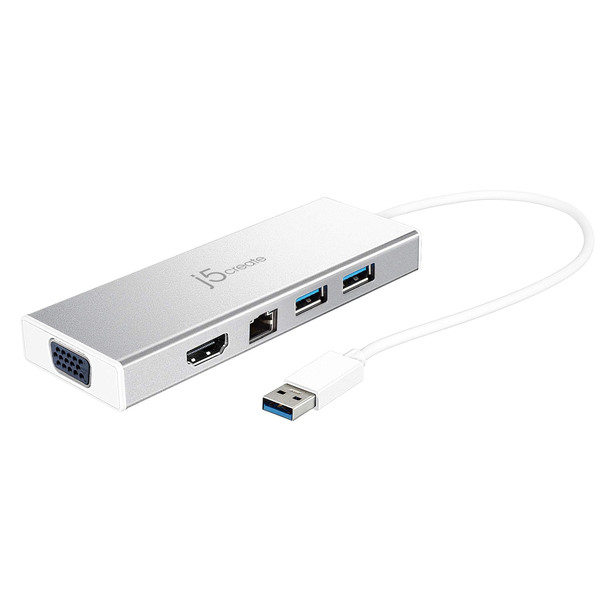 Докинг станция Mini Dock JUD380, от USB A към 2x USB A, 1x HDMI, 1x VGA, 1x RJ45, сребриста