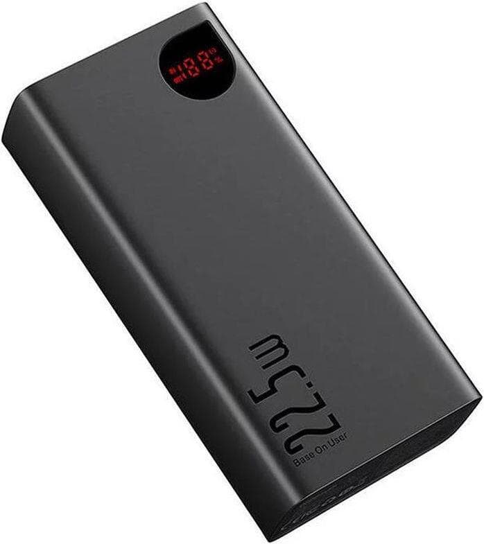 Външна батерия с 3xUSB-A и 1xUSB-C изходи с технология за бързо зареждане - Baseus Adaman Metal Digital Display Power Bank 22.5W 40000 mAh (PPAD020101) (черен)