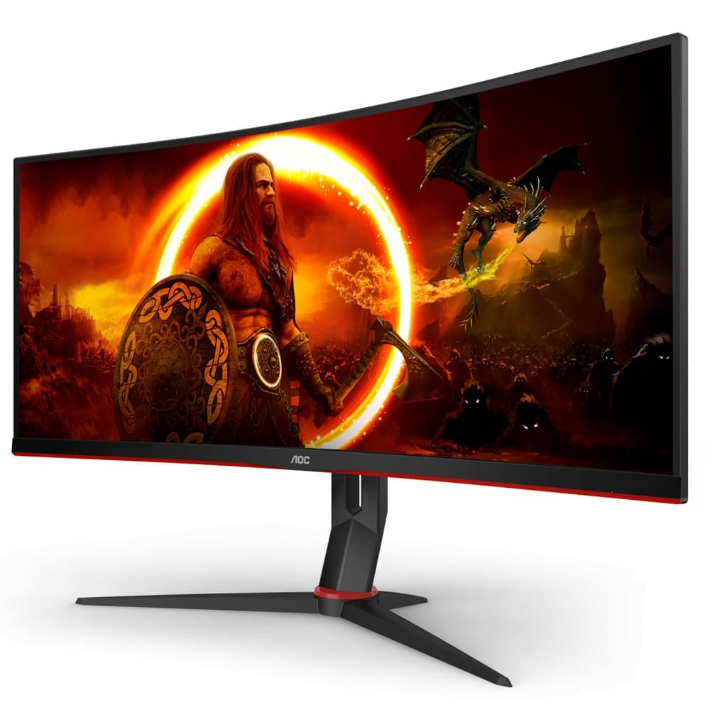AOC CU34G2XP/BK, 34" извит 1500R VA, WLED, 3440x1440@180Hz, 1ms GtG, 1ms MPRT, 430 cd/m2, 4000:1, 80M:1 DCR, наклон, регулиране на височината, завъртане, 2xHDMI, 2xDP, USB хъб