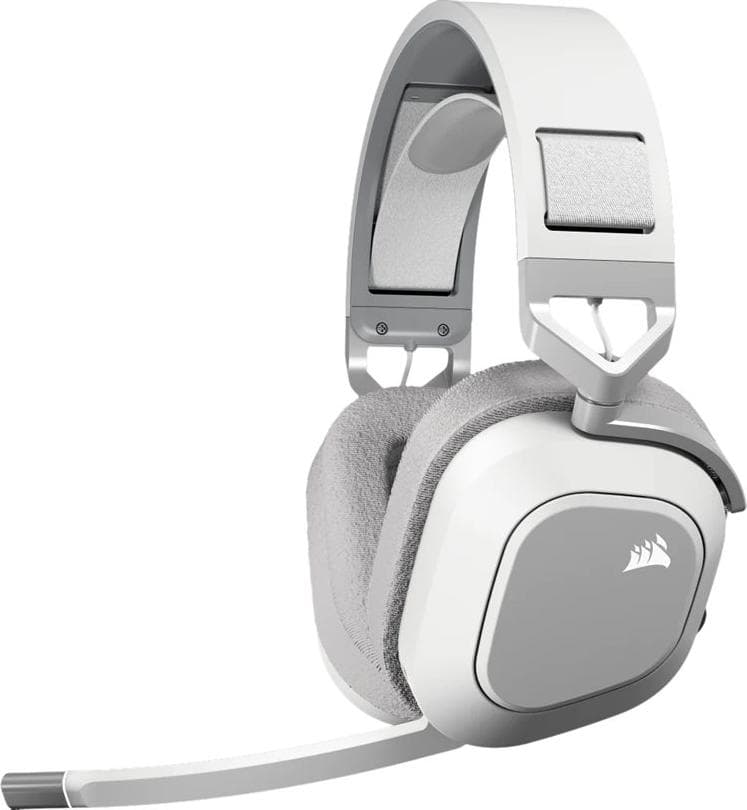 Слушалки Corsair HS80 Max, безжични, Bluetooth, USB, микрофон, гейминг, 50mm драйвери, Dolby Atmos, бели