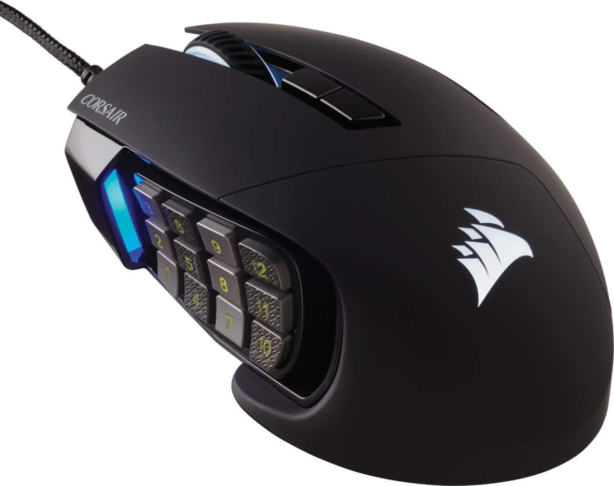 Мишка Corsair Scimitar RGB ELITE, оптична (18000 dpi), RGB подсветка, 17 прогреамируеми бутона, 3 профила, USB, черна