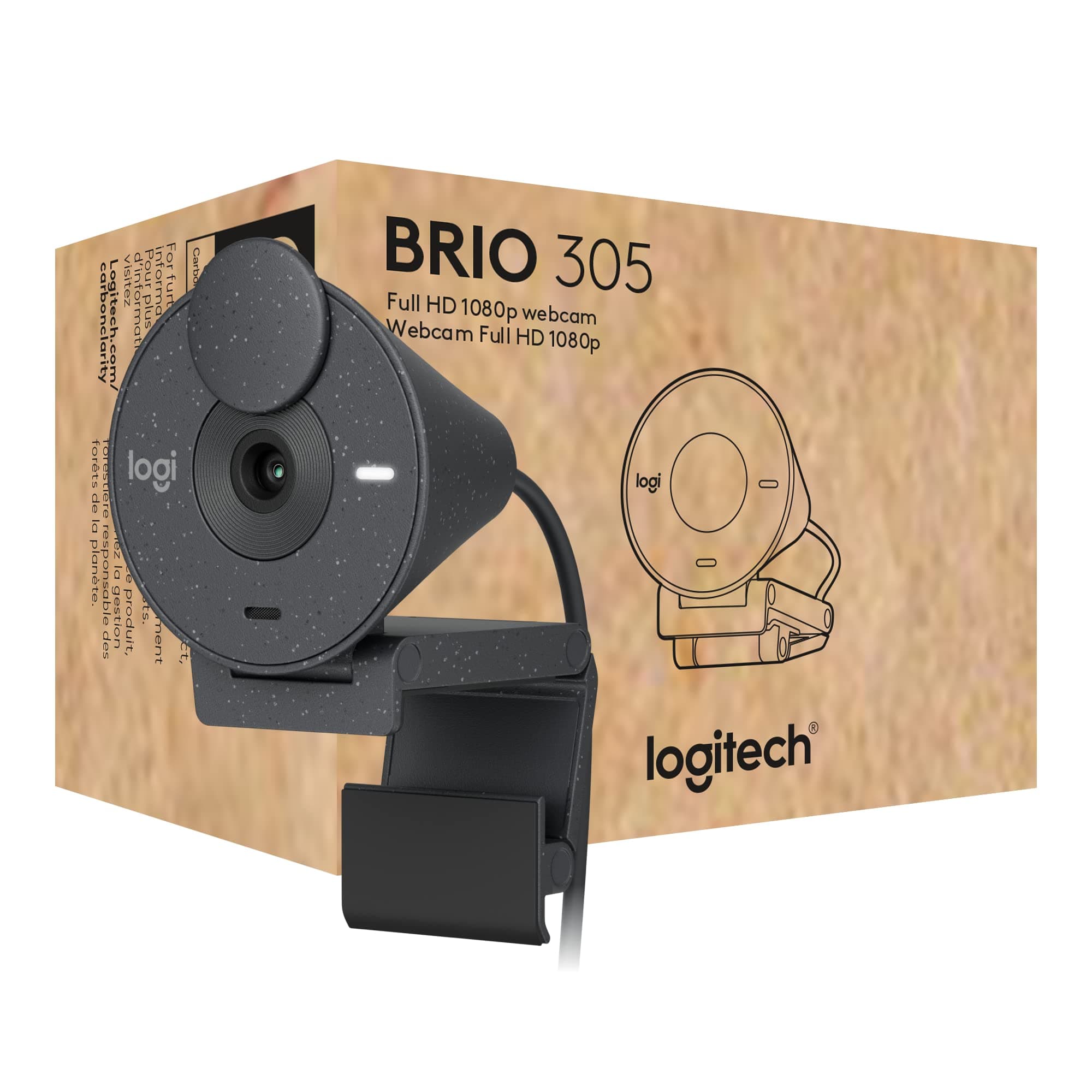 Уеб камера Logitech Brio 305 Graphite (960-001469), микрофон, Full HD (1920x1080@30fps), USB-C, черна