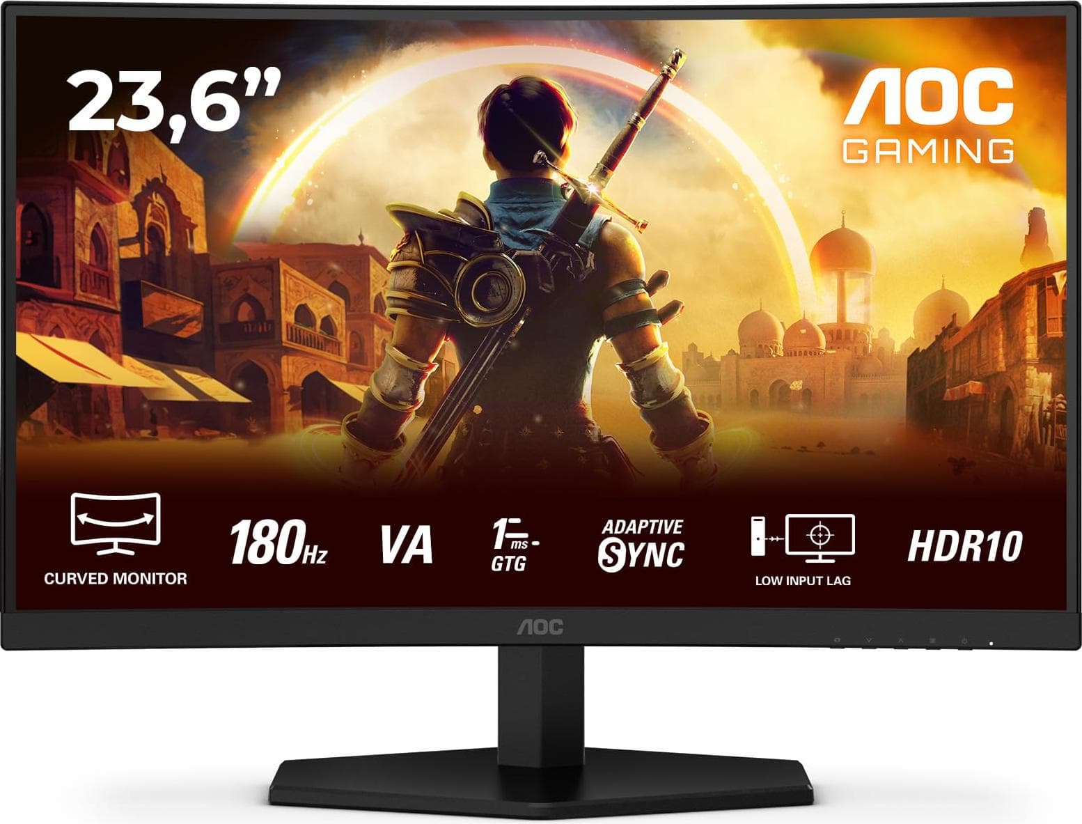 AOC C24G42E, 23.6" VA Curved 1500R, WLED, 1020x1080@180Hz, 4ms GtG, 0.5ms MPRT, 250cd m/2, 3000:1, 80M:1 DCR, Adaptive Sync, FlickerFree, Low Blue Light, 2Wx2, Tilt, 2xHDMI, DP