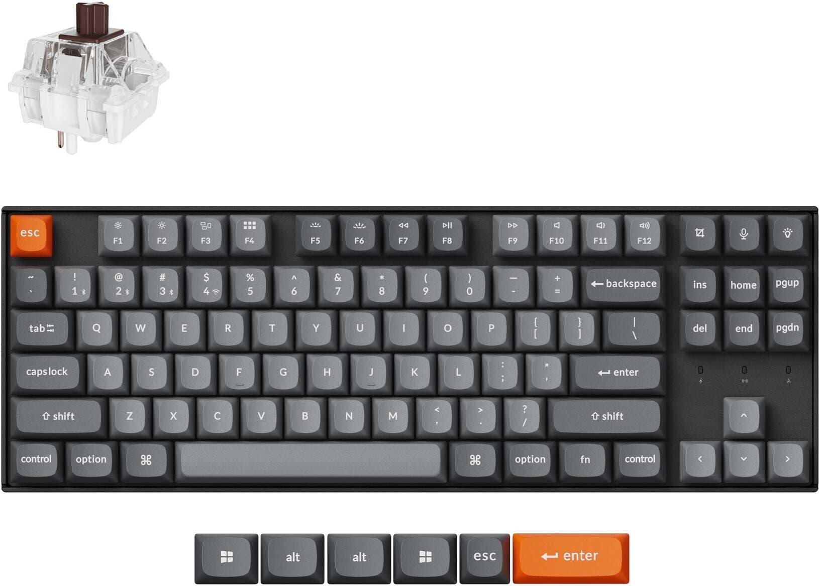 Клавиатура Keychron K8 Max QMK (K8M-H3), безжична/жична, механична, Super Brown суич, гейминг, мултимедийни клавиши, RGB подсветка, N-Key Rollover, черна, Wireless, USB, Bluetooth