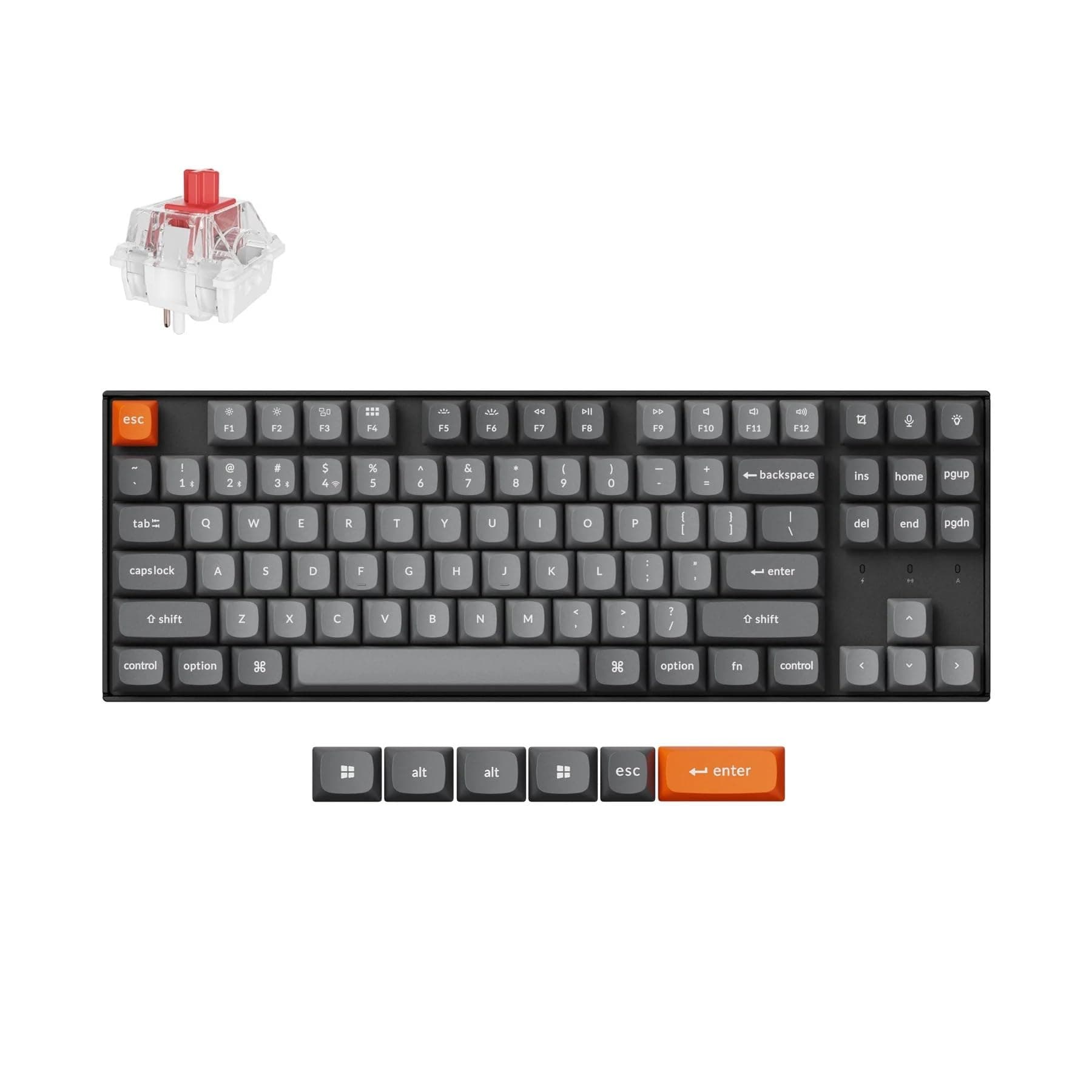 Клавиатура Keychron K8 Max QMK (K8M-H1), безжична/жична, механична, Super Red суич, гейминг, мултимедийни клавиши, RGB подсветка, N-Key Rollover, черна, Wireless, USB, Bluetooth