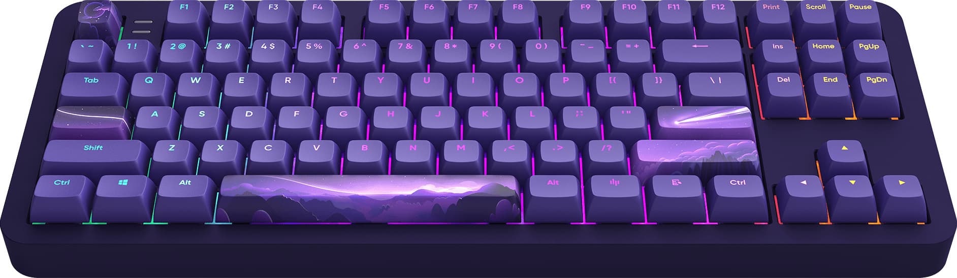 Клавиатура Dark Project ALU87B Celestial, механична, G3MS Voidstone суичове, гейминг, RGB подсветка, N-Key Rollover, лилава, USB