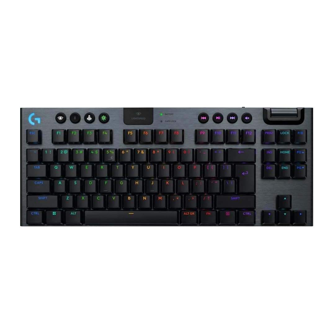 Клавиатура Logitech G915 X LIGHTSPEED TKL Tactile, безжична, механична, Tactile суичове, геймърска, RGB подсветка, US layout, черна, USB, Bluetooth