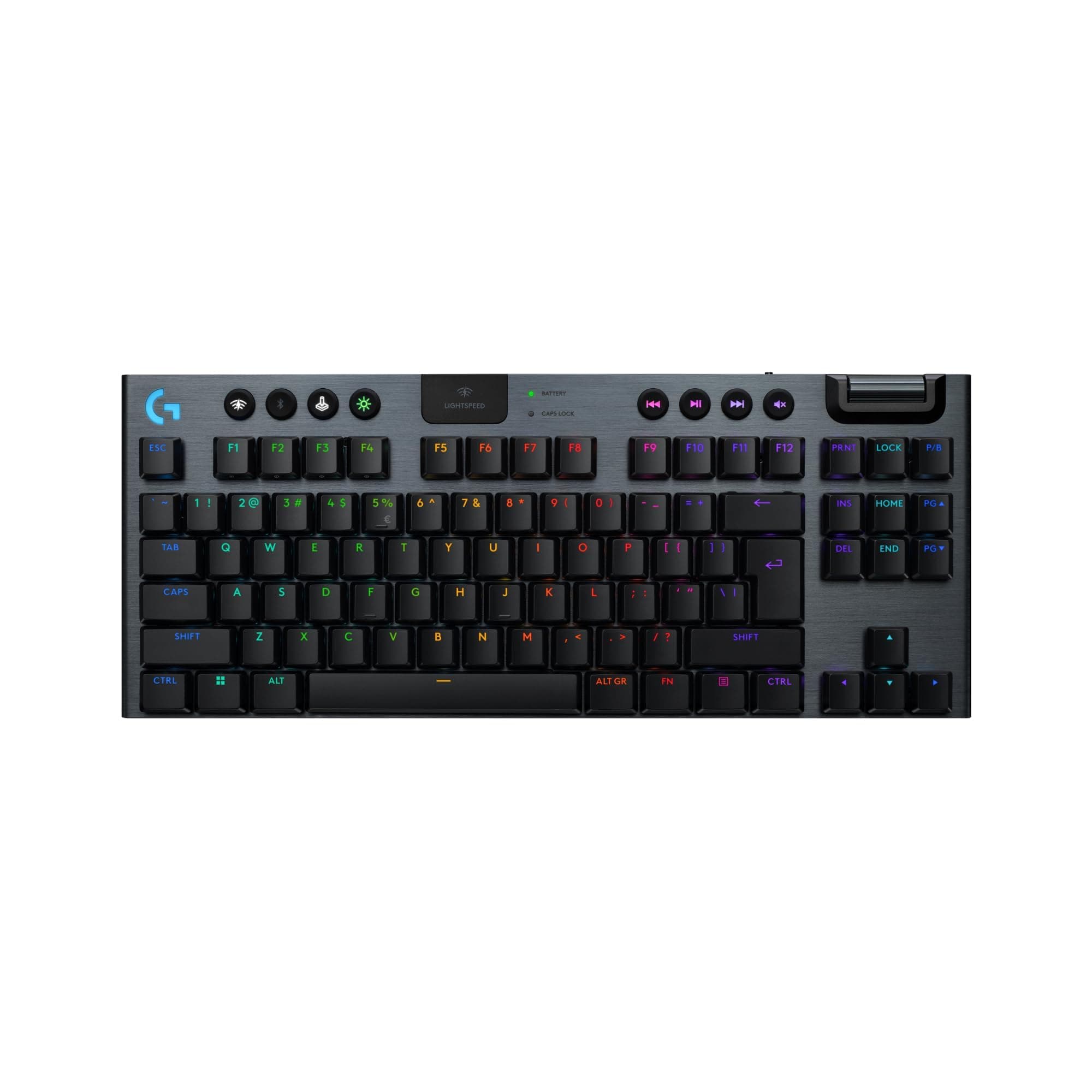 Клавиатура Logitech G915 X LIGHTSPEED TKL Linear, безжична, геймърска, механична, Linear суичове, RGB подсветка, US layout, черна, USB, Bluetooth