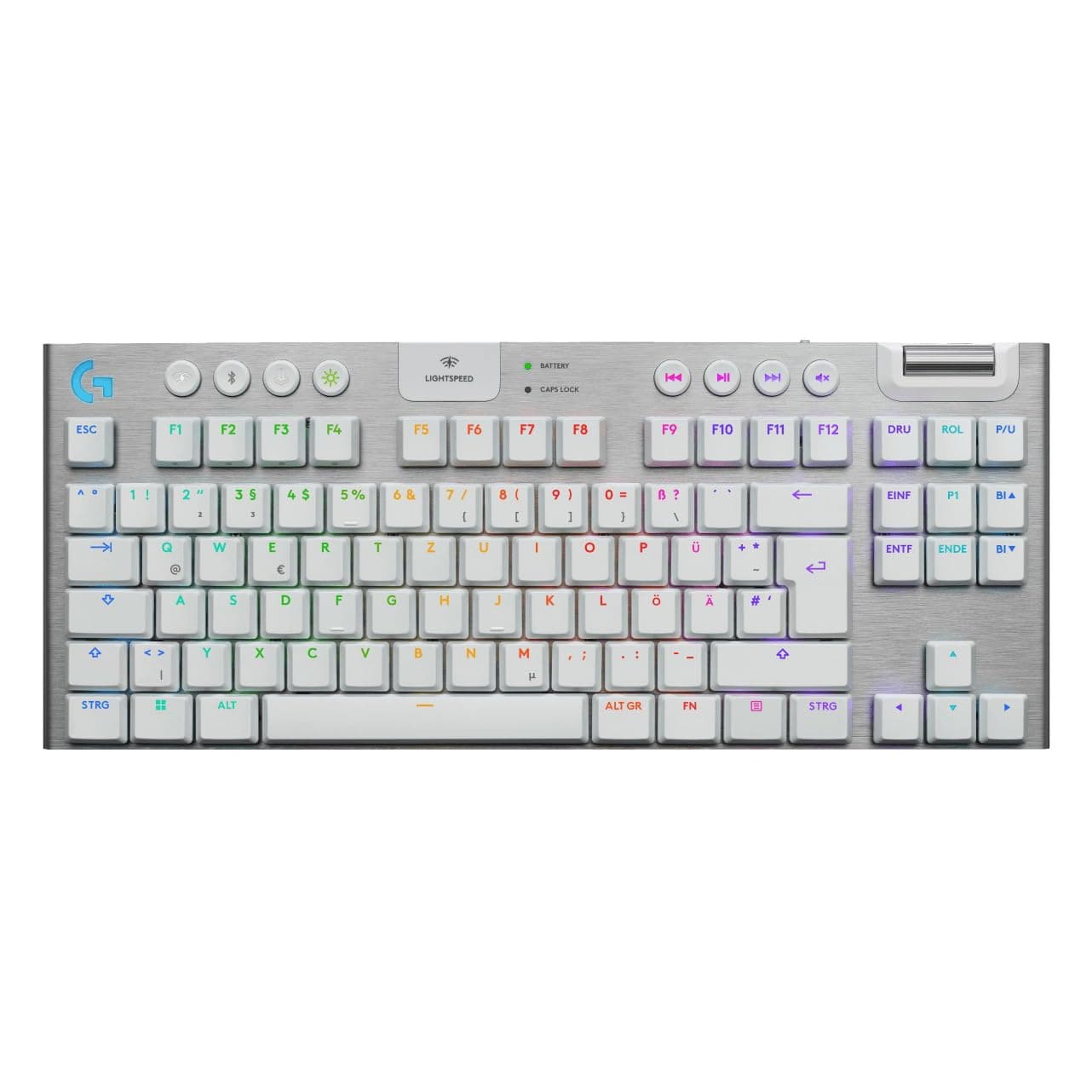 Клавиатура Logitech G915 X Lightspeed TKL Tactile (920-012737), жична/безжична, механична, гейминг, RGB подсветка, US подредба, черна, USB, Bluetooth