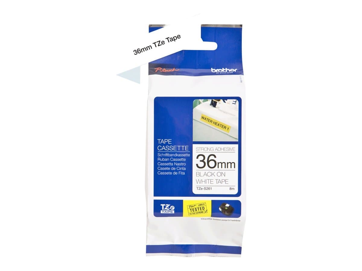 Brother TZe-S261 Tape, Black on White, Adhesive, 36mm, 8m