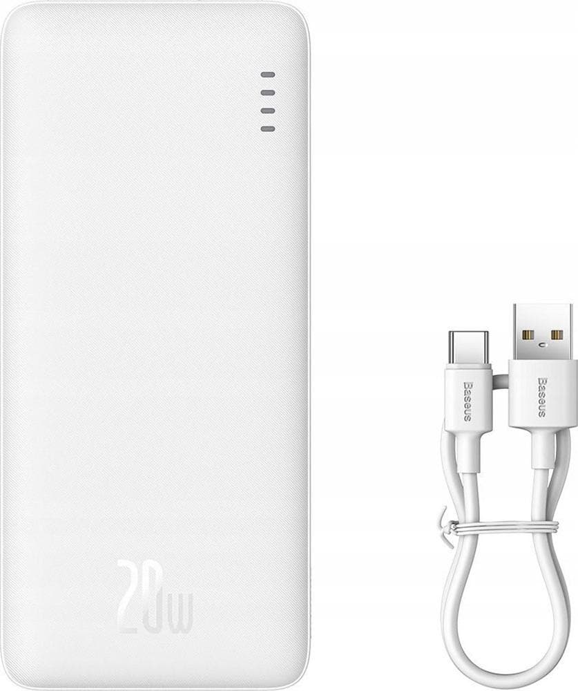 Външна батерия с 1xUSB-A и 1xUSB-C изходи с технология за бързо зареждане (бял) - Baseus Airpow Fast Charging Power Bank 20W 10000 mAh