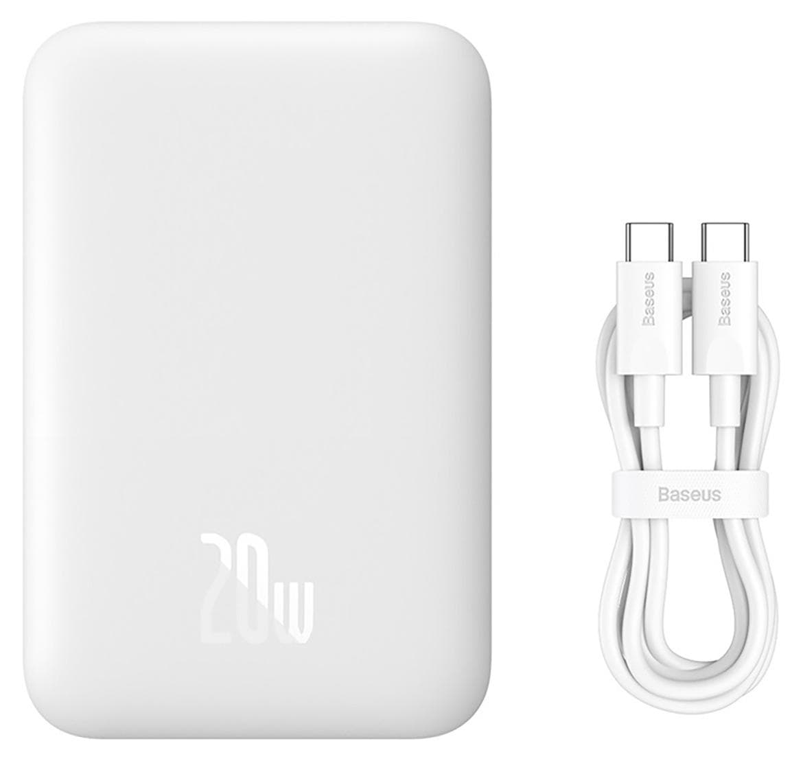 Преносима външна батерия с USB-C порт и безжично зареждане с MagSafe - Baseus Magnetic Mini Air Wireless Charging Power Bank 6000 mAh 20W (PPCXM06A) (бял)
