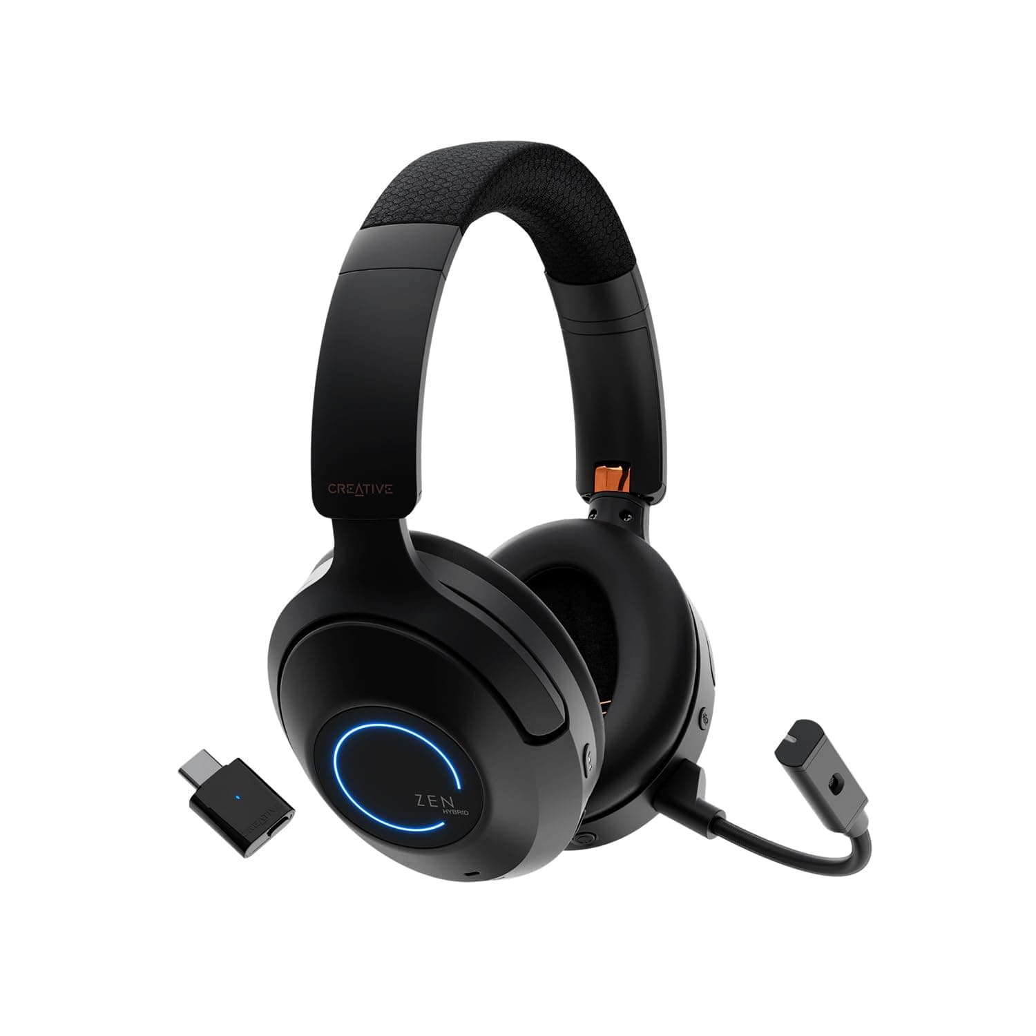 Слушалки Creative Zen Hybrid Pro Classic, безжични, Bluetooth, USB-C, микрофон, 40mm динамични говорители с титаниево покритие, ANC шумопотискане, гейминг, черни