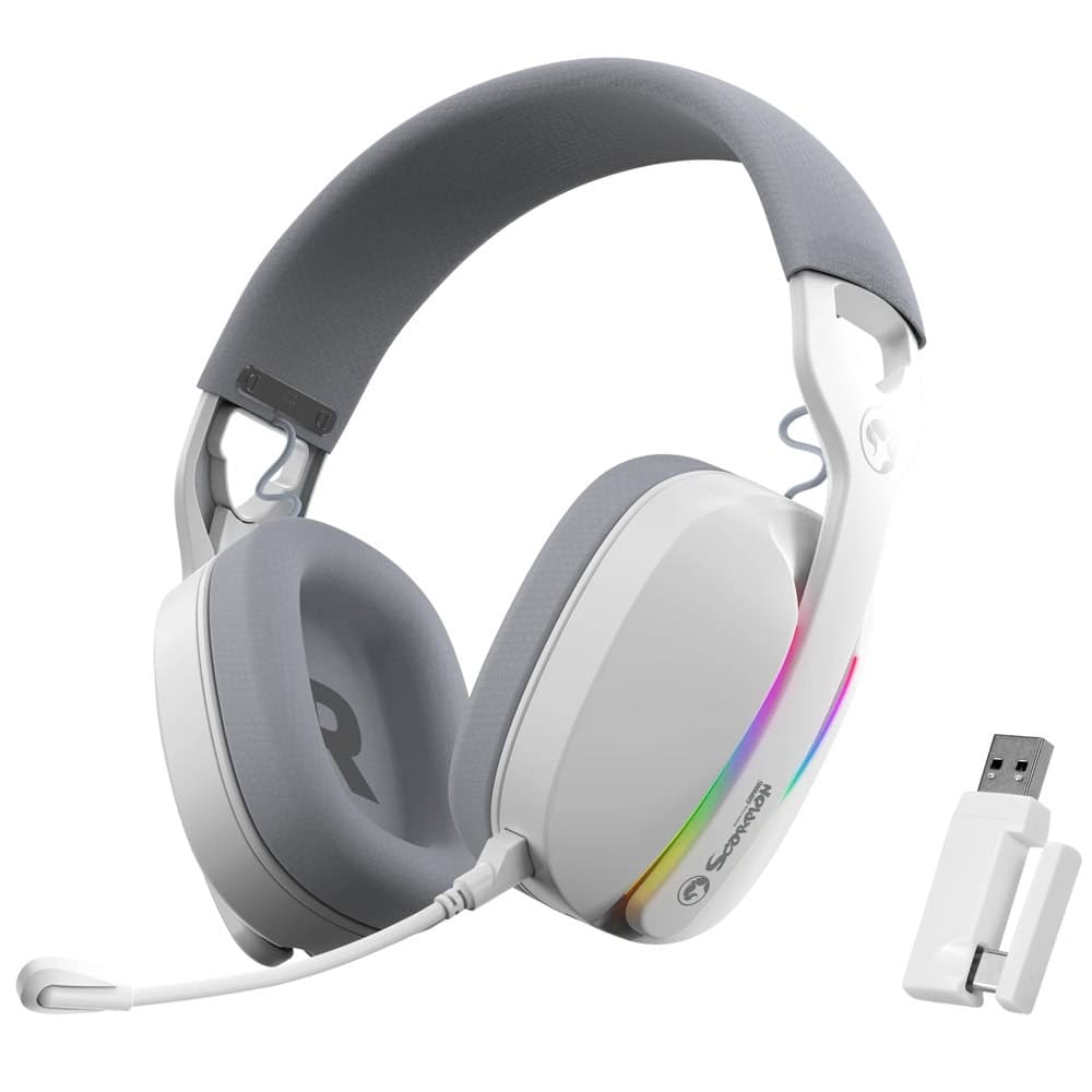 Слушалки Marvo Pulz 70W WH (HG9086W-WH), безжични/жични, Bluetooth, USB, Jack 3.5mm, микрофон, 40mm говорители, гейминг, RGB подсветка, бели