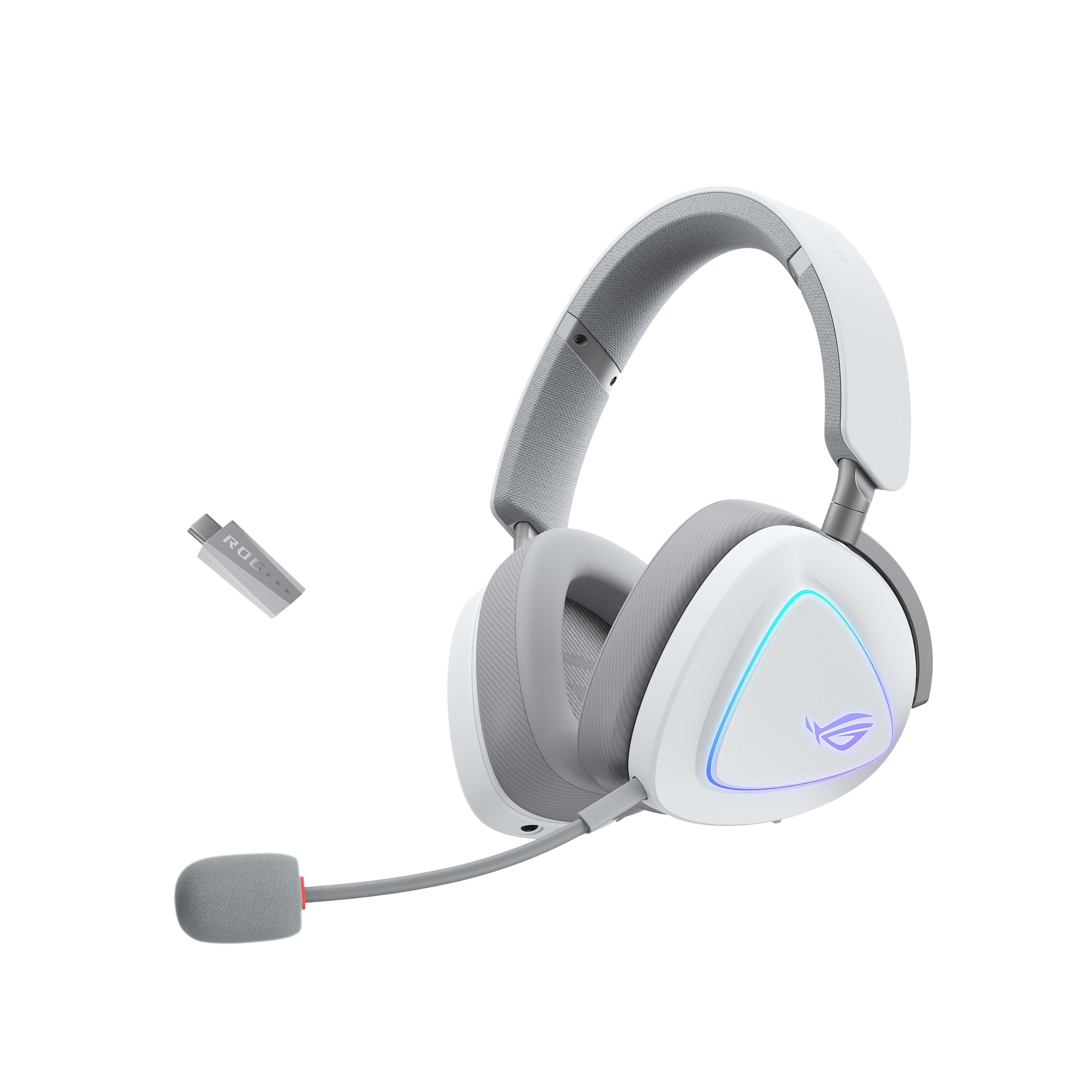 Слушалки Asus ROG Delta II, безжични/жични, Bluetooth, USB, Jack 3.5mm, микрофон, гейминг, 50mm титаниеви драйвери, RGB подсветка, 24-bit/96kHz аудио, до 110 часа време на работа, бели