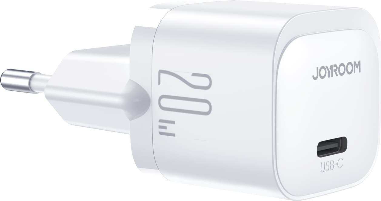 Захранване за ел. мрежа с USB-C изход с технология за бързо зареждане - Joyroom Mini USB-C PD Fast Charger 20W (бял)