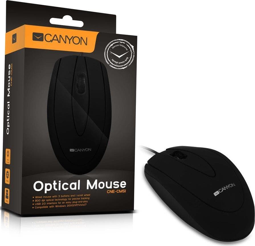 Мишка Canyon CNE-CMS1, оптична (1000dpi), USB, черна