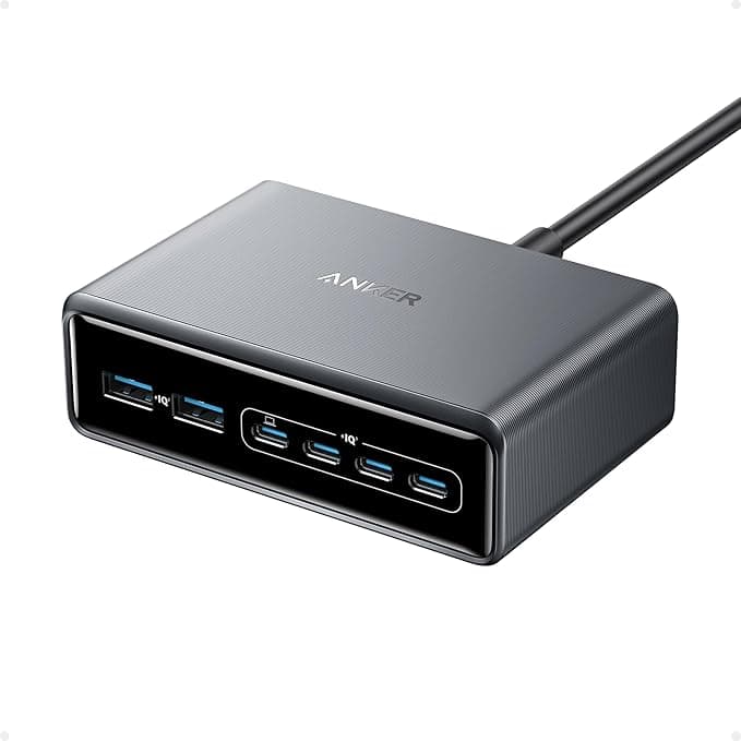 Захранване за ел. мрежа за лаптопи, смартфони и таблети с 4xUSB-C и 2xUSB-A изходи с технология за бързо зареждане - Anker Prime GaN Charger 200W (черен)