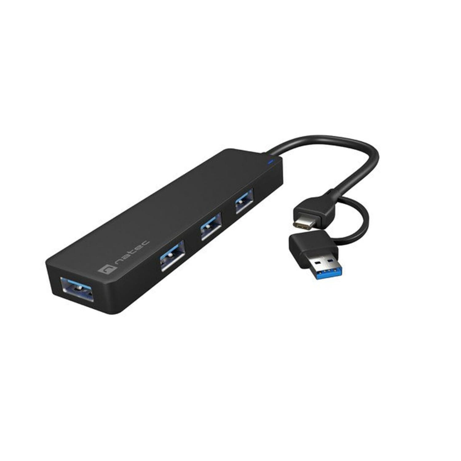 Natec Hub Mayfly USB-C 3.0 4 Port + USB-A Adapter Black