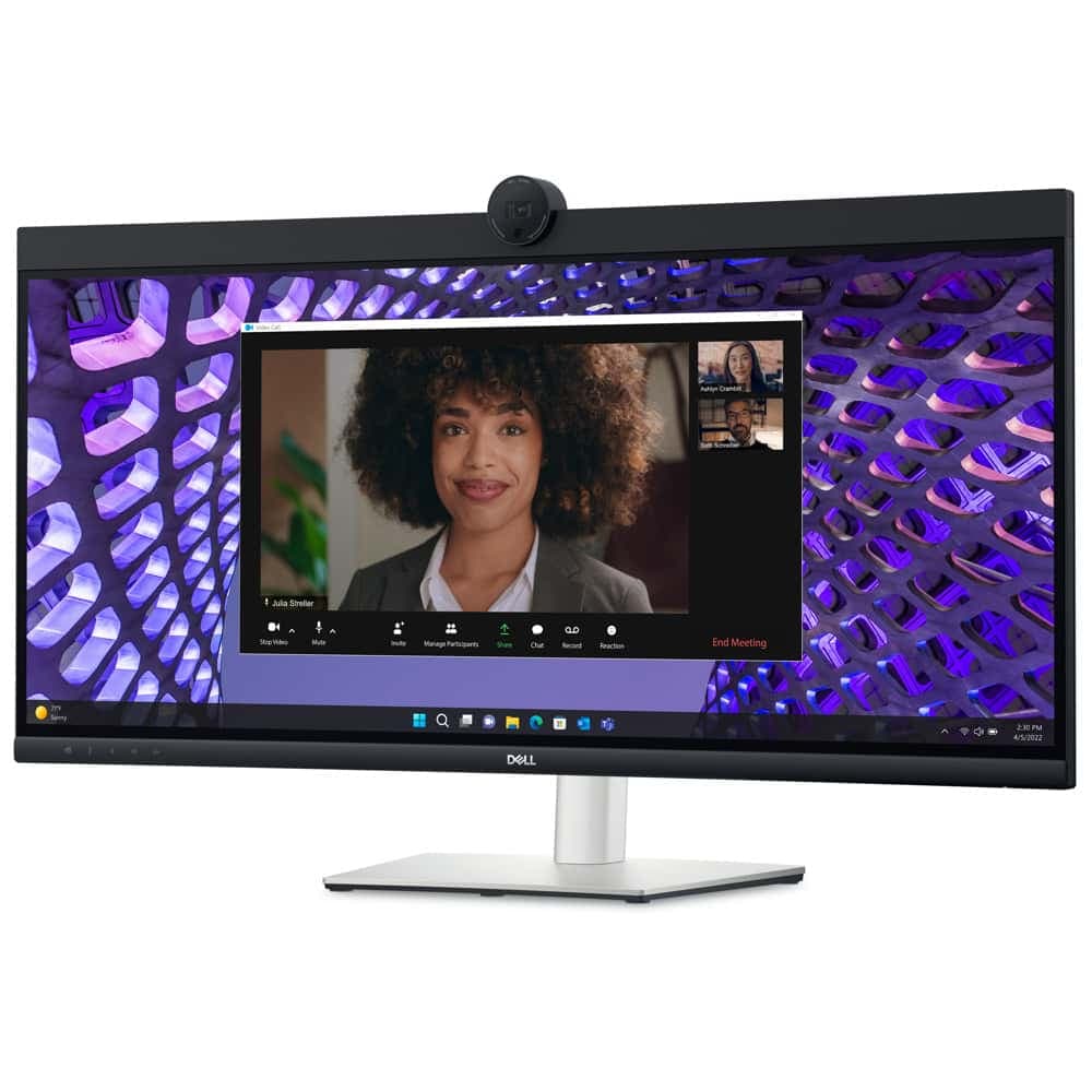 Dell P3424WEB, 34" Curved Video Conferencing, WQHD AG, IPS, 21:9, 5ms, 1000:1, 300 cd/m2, (3440x1440 ), 99% sRGB, HDMI, DP, USB-C, USB 3.2 hub, RJ45, ComfortView Plus, Height Adjustable, Swivel, Tilt, Black