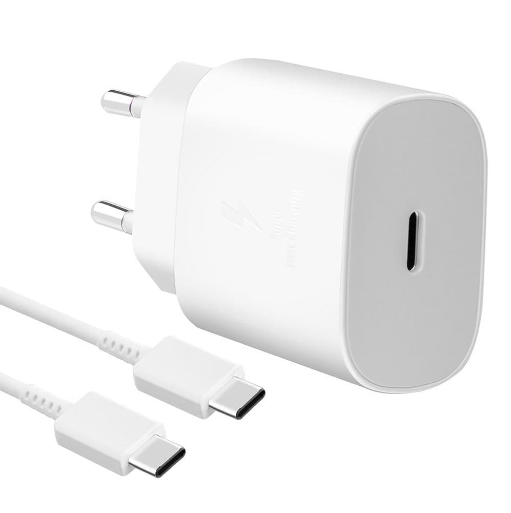 Комплект EP-TA800 захранване за ел. мрежа с USB-C изход и EP-DG980 USB-C кабел (бял) - Samsung Power Delivery 3.0 25W Wall Charger Set (bulk)