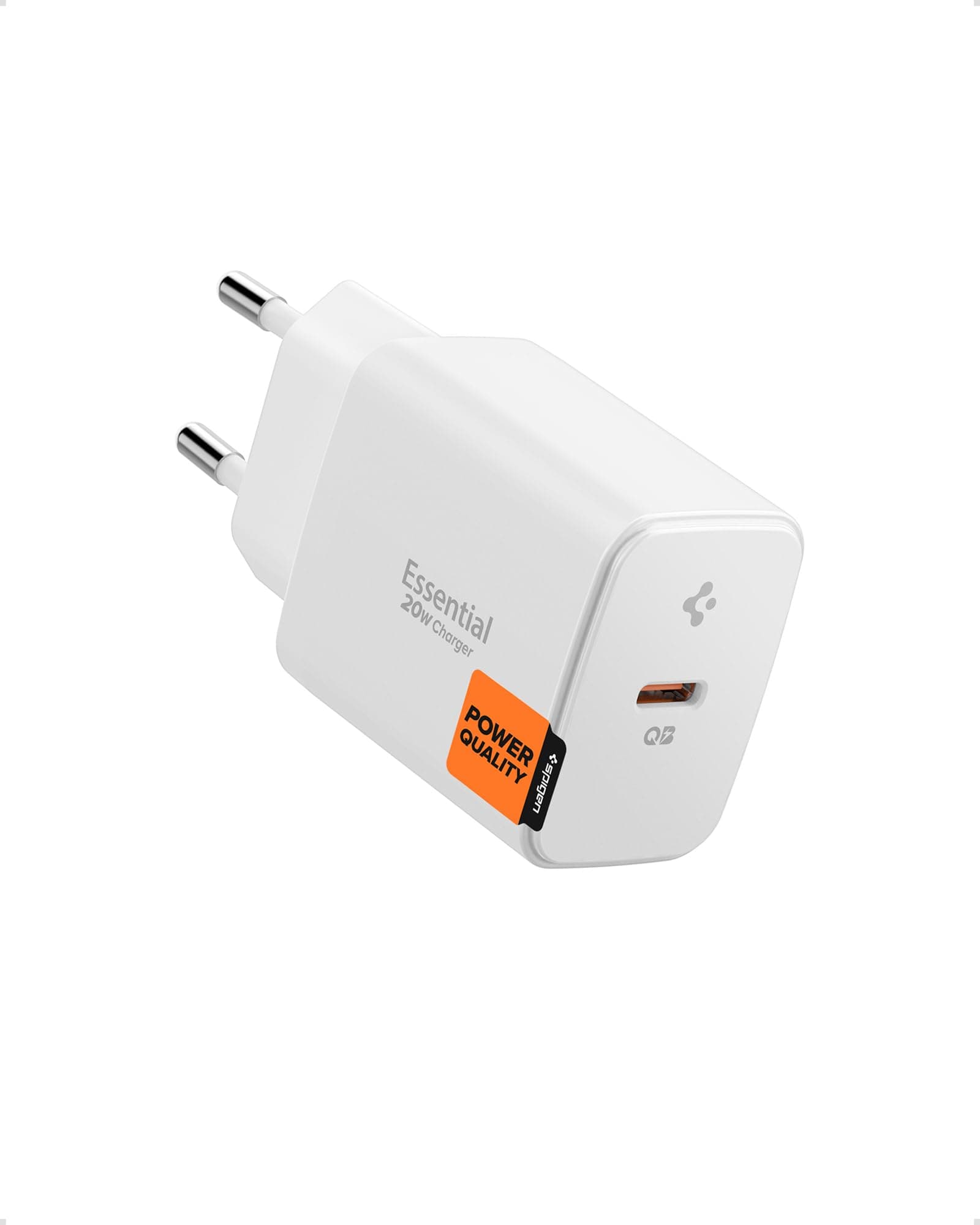 Захранване за ел. мрежа с USB-C изход с технология за бързо зареждане - Spigen Essential Wall Charger PD 20W (бял)