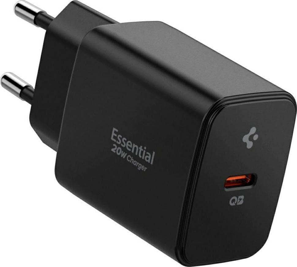 Захранване за ел. мрежа с USB-C изход с технология за бързо зареждане - Spigen Essential Wall Charger PD 20W (черен)