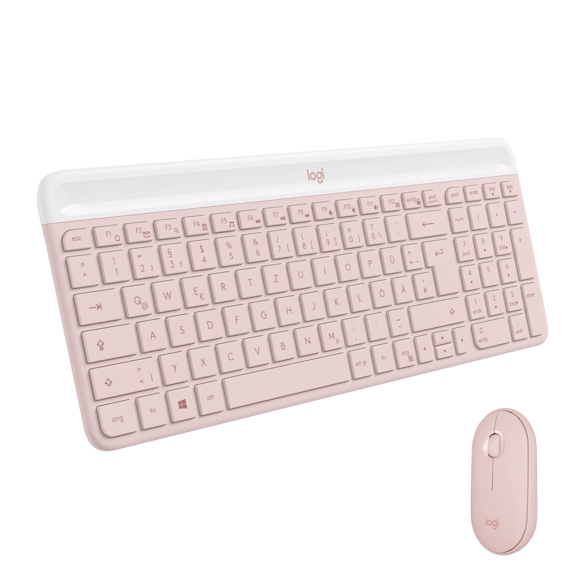 Комплект клавиатура и мишка Logitech MK470, безжични, оптична мишка (1000 dpi), USB, розови