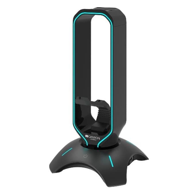 Бънджи за мишка Canyon CND-GWH200B, 2x USB 2.0, стойка за слушалки, RGB подсветка, черно