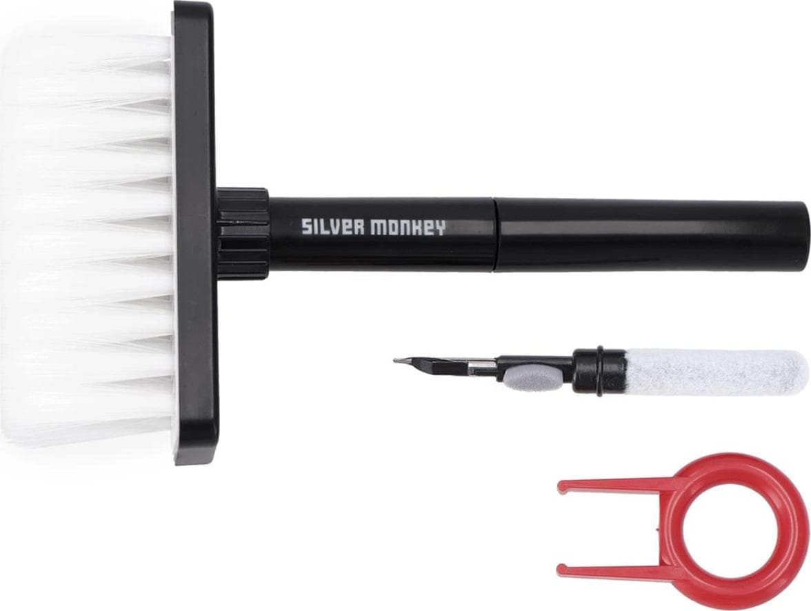 Комплект за почистване на мобилни устройства, слушалки и други - Silver Monkey Keyboard And Headphones Cleaning Kit 3-in-1 (черен)