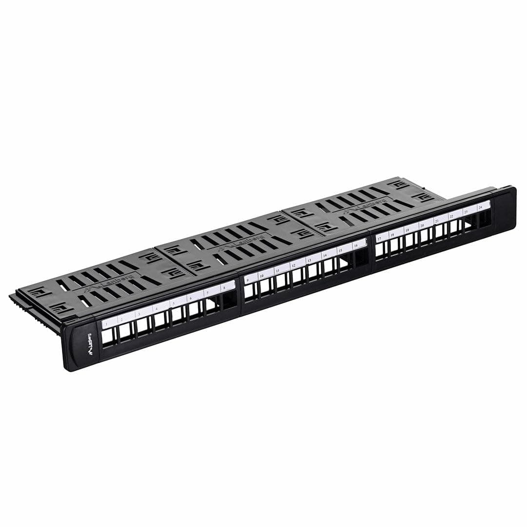 Lanberg patch panel blank 24 port 1U with organizer for keystone modules, black
