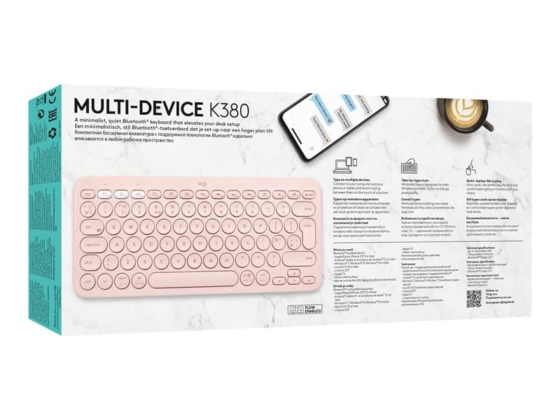 Клавиатура Logitech K380 for Mac, безжична, компактна, розова, Bluetooth, US English