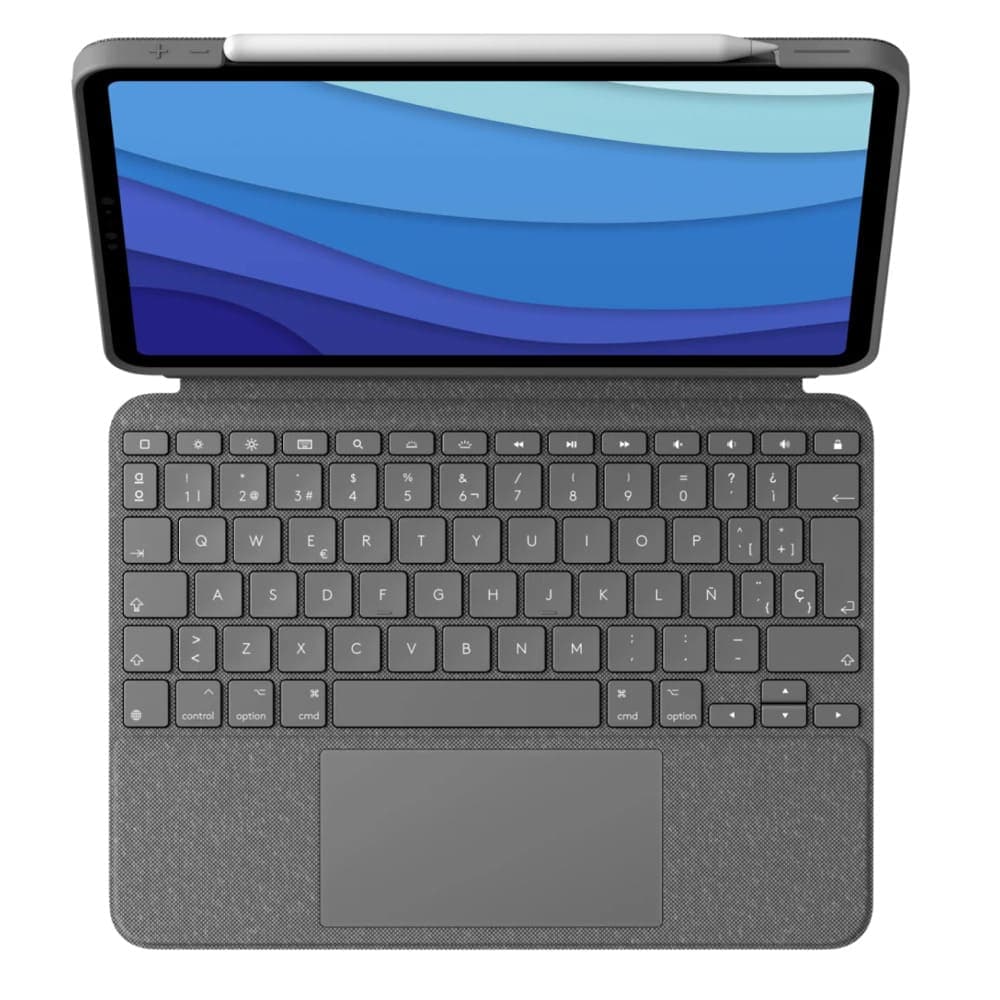 Клавиатура за таблет Logitech Combo Touch (920-010214), съвместима с Apple iPad Pro 12.9-inch (5th generation) с тъчпад, безжична, подсветка, сива