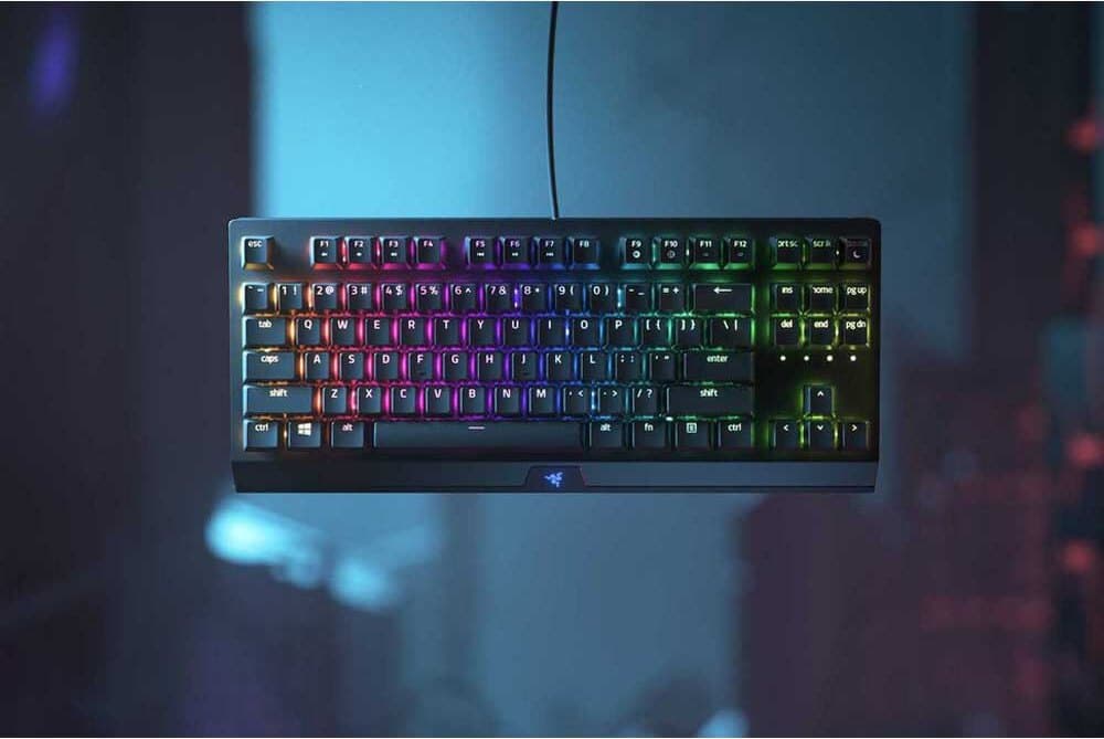 Клавиатура Razer BlackWidow V3 Tenkeyless (Green Switch), гейминг, механична, Razer Chroma подсветка, черна, USB