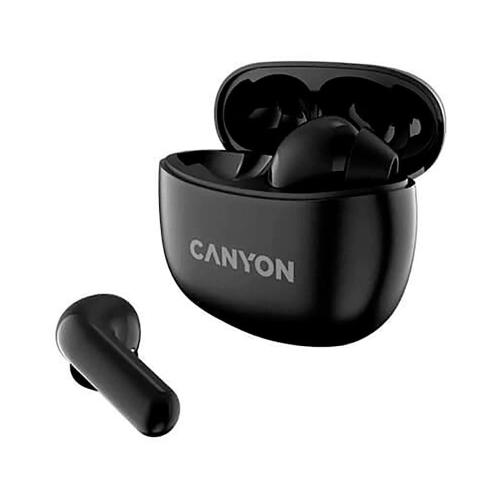Слушалки Canyon TWS-5, безжични, Bluetooth 5.3, микрофон, до 7.5 часа време на работа, кутия за зареждане, IP33 защита, черни