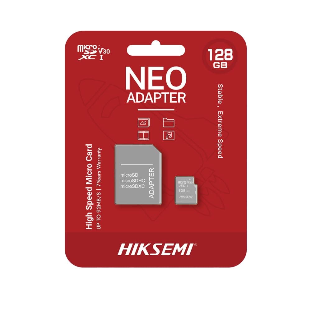 Hiksemi microSDXC 128G, Class 10 and UHS-I 3D NAND, Up to 92MB/s read speed, 40MB/s write speed, V30 with Adapter