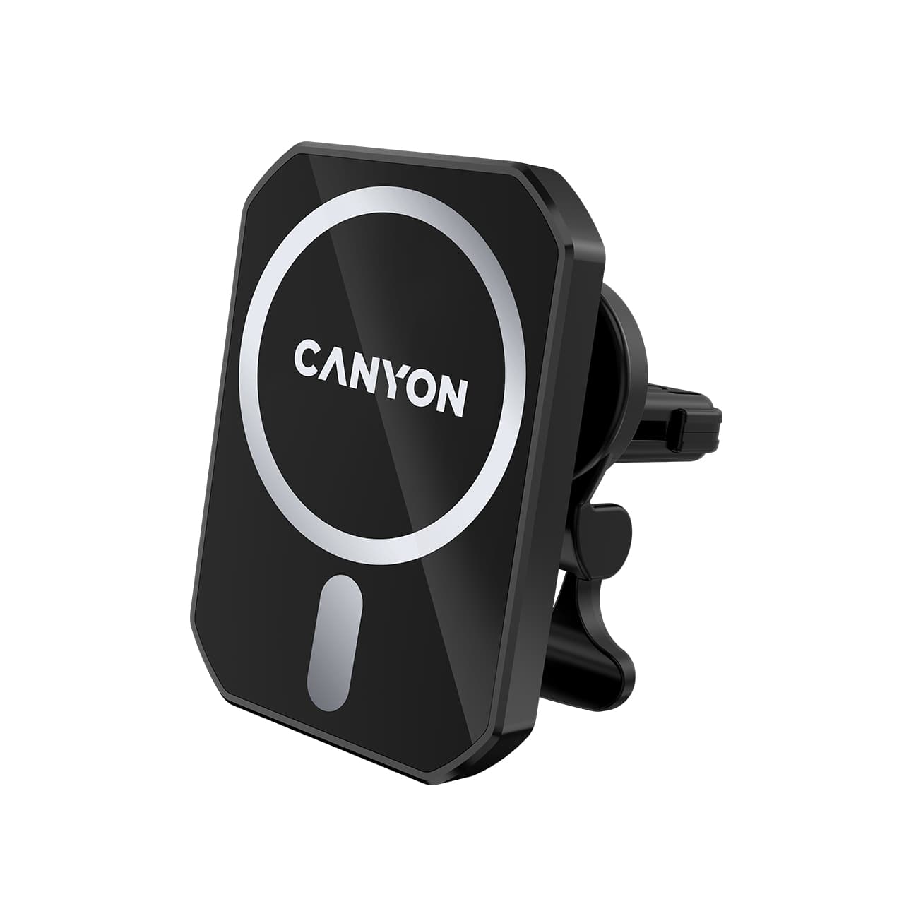 Безжично зарядно устройство Canyon CM-15 (CNE-CCA15B01), от USB-C към безжично зареждане, със стойка за кола, съвместимо с Apple iPhone 12/13, 9V, 3A, 15W, черно