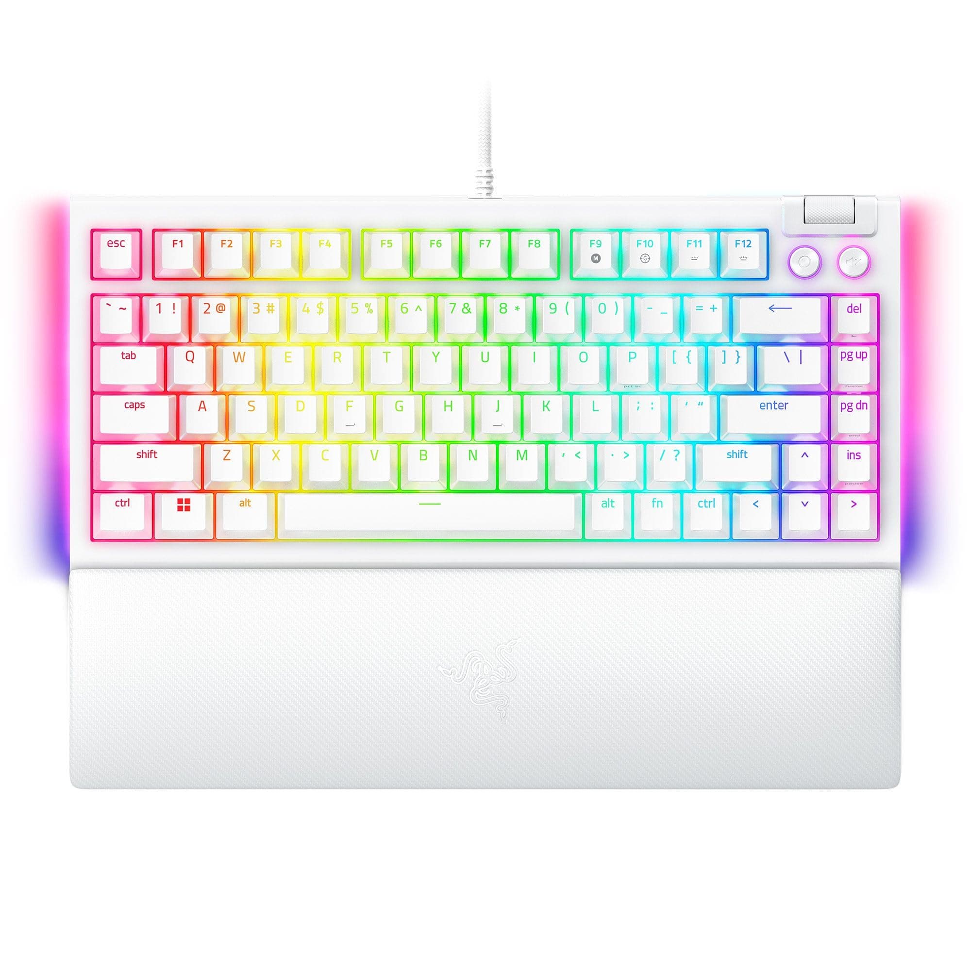 Клавиатура Razer BlackWidow V4 75% White, механична, оранжеви Razer суичове, гейминг, RGB подсветка, бяла, USB-C