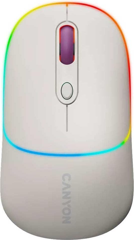 Мишка Canyon MW-22, оптична (1600dpi), безжична, USB, Bluetooth, светлосива, RGB подсветка, 4 бутона