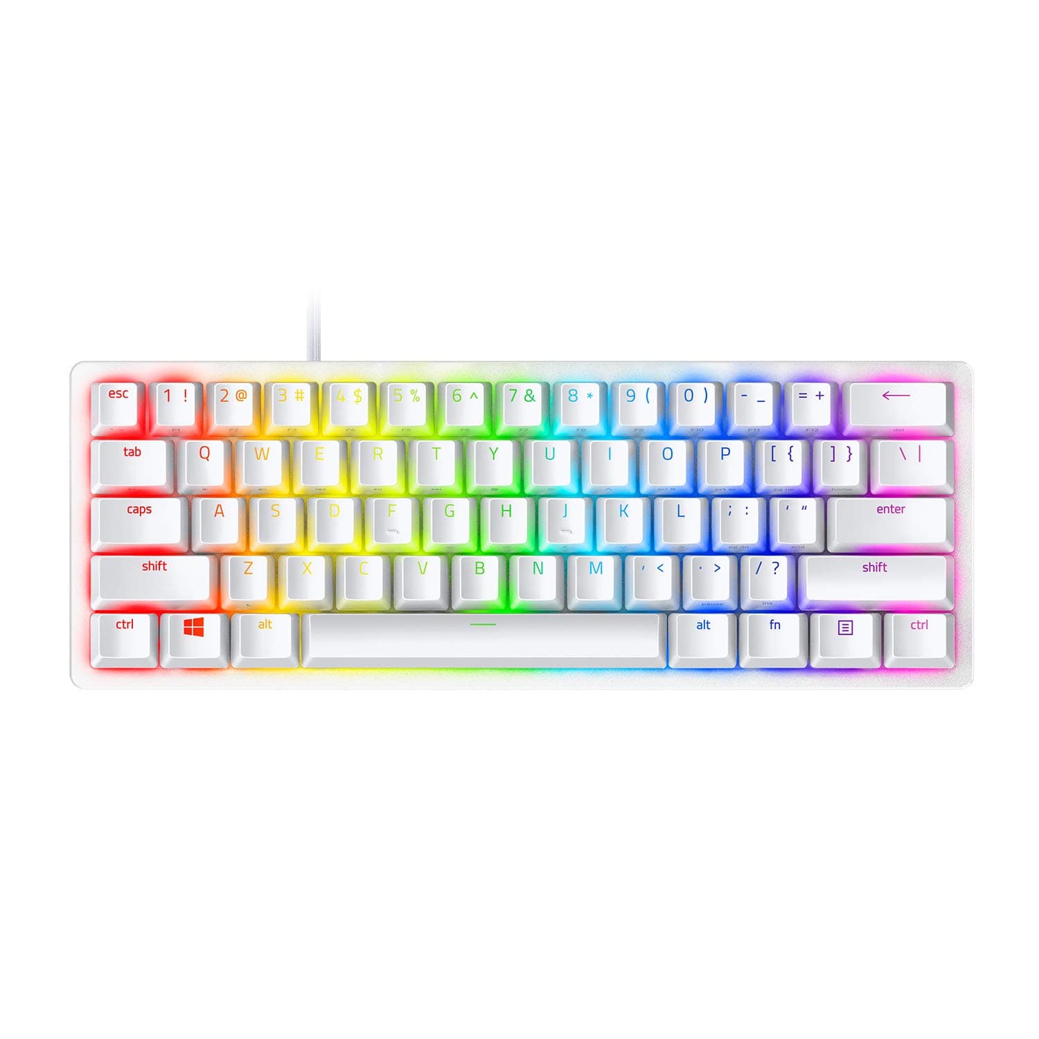 Клавиатура Razer Huntsman Mini - Mercury (RZ03-03390400-R3M1), геймърска, механична, linear optical суичове, RGB подсветка, US layout, бяла, USB
